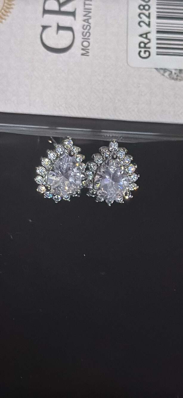 GRA Certified Pear Cut Moissanite Halo Stud Earrings